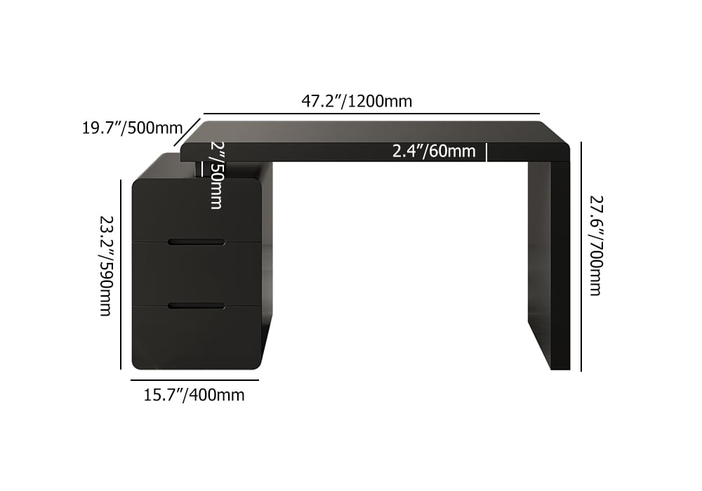 Mular Black 3-Drawer Writing Desk with 3 Drawers Office Furniture (47.2"） weights dimensions image