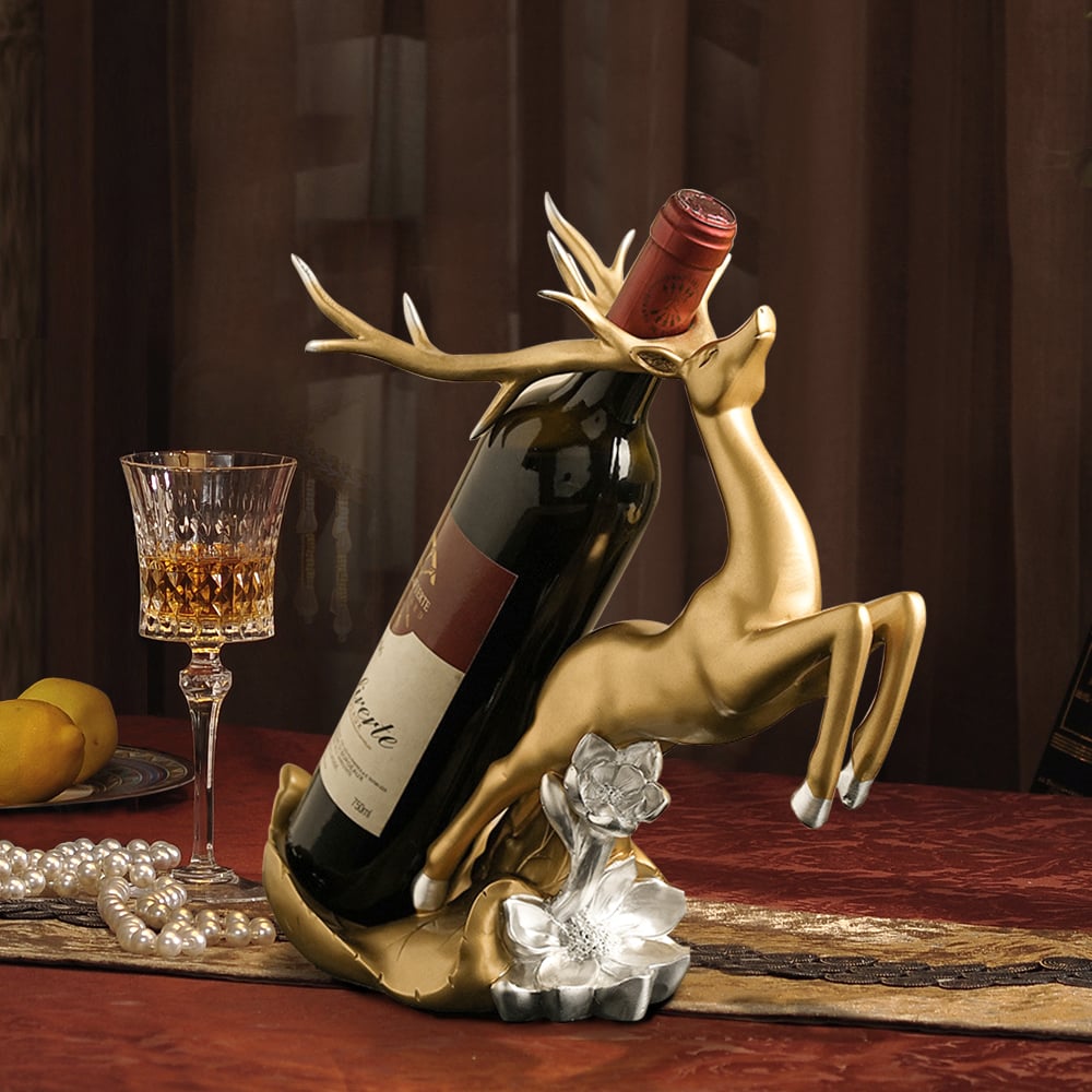 Questions et Réponses pour Porte-bouteille de vin Golden Deer en résine, décoration d'armoire moderne