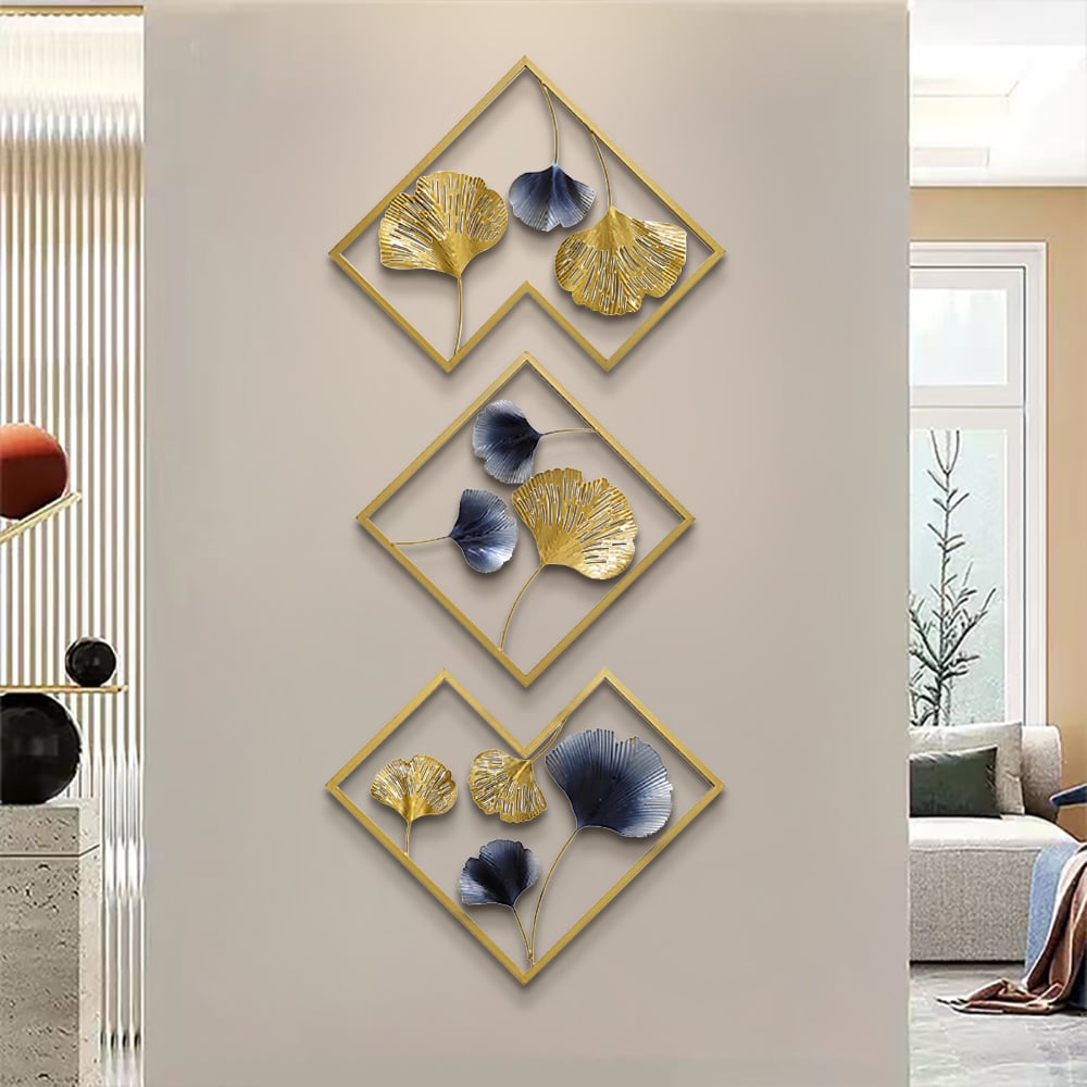 Customer Reviews for 3 Pieces Ginkgo Leaves Wall Decor in Metal with Geometric Frame 1720mmW x 700mmH