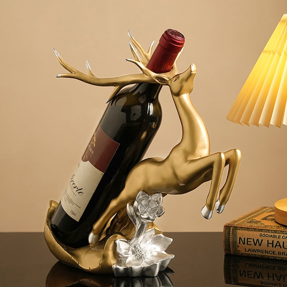 Questions et Réponses pour Porte-bouteille de vin Golden Deer en résine, décoration d'armoire moderne