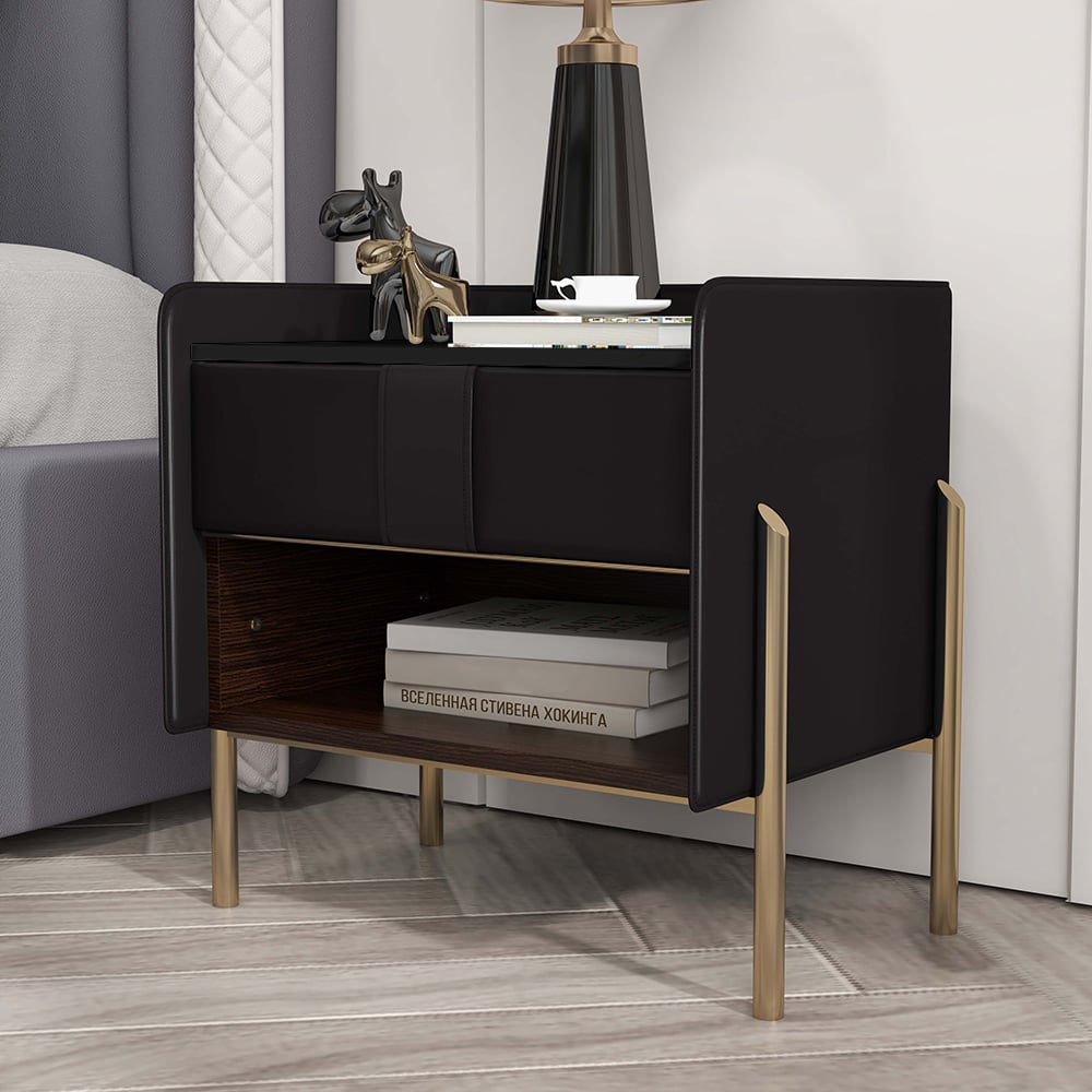 Questions and Answers for Modern Black Nightstand Sintered Stone Top Bedside Table with Charger & Light