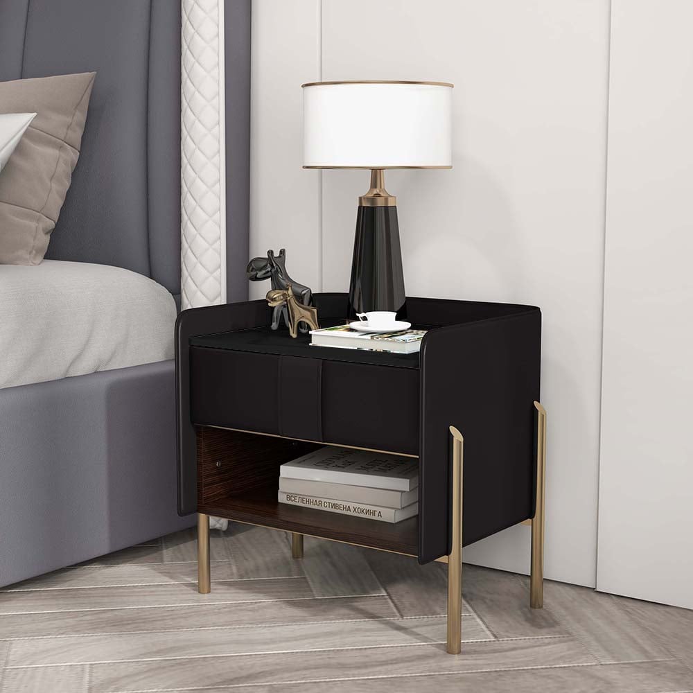 Questions and Answers for Modern Black Nightstand Sintered Stone Top Bedside Table with Charger & Light