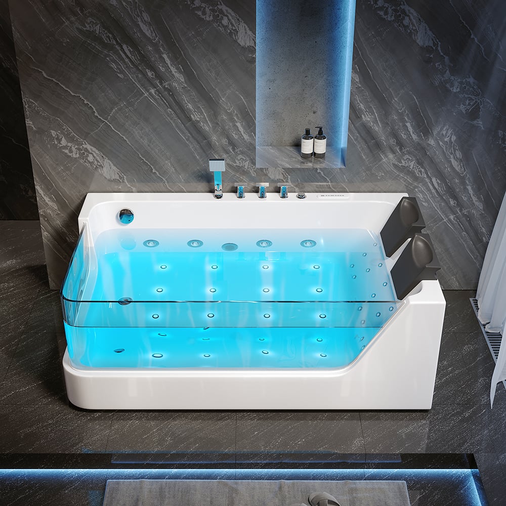Questions and Answers for 71" Double Jacuzzi Bathtub with Jetted Massage & Ambient Lighting