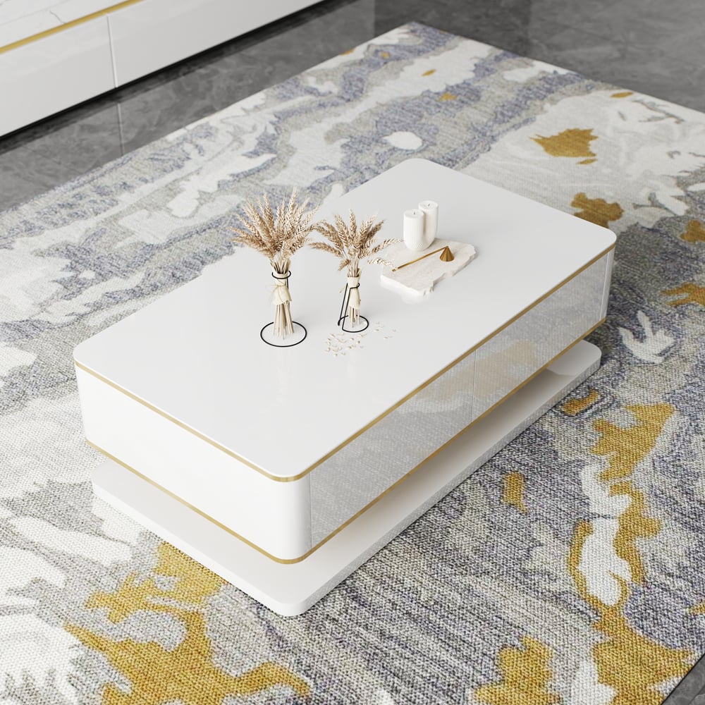 Questions and Answers for Gapn 1300mm White Rectangular Coffee Table with Storage 4 Drawers Tempered Glass Top