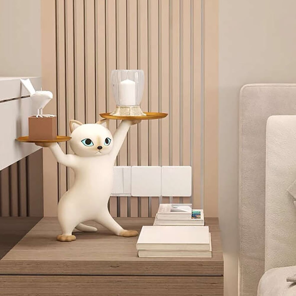 Questions and Answers for Modern Cat Resin Figurine with Gold Desk Storage Tray