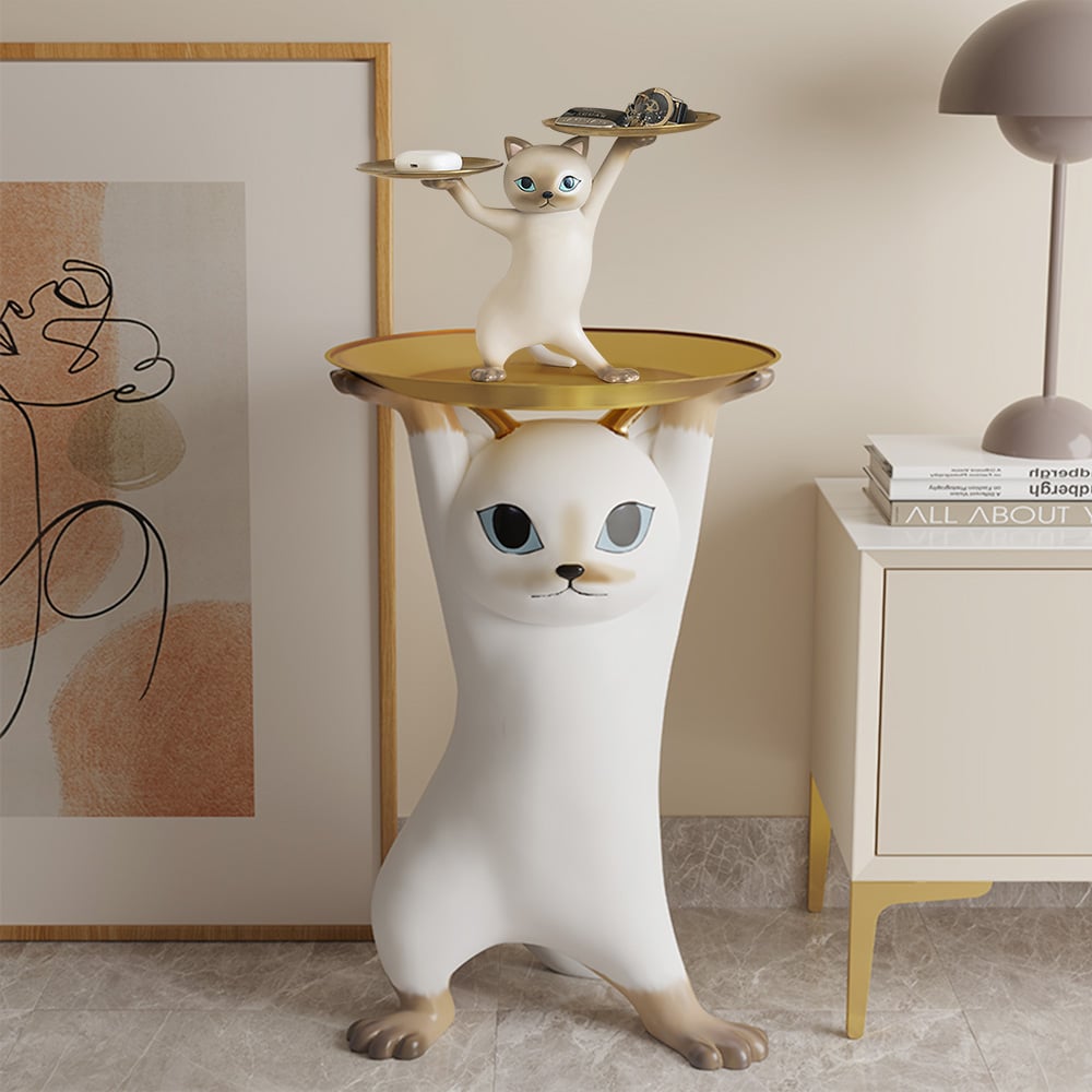 Questions and Answers for Modern Cat Resin Figurine with Gold Desk Storage Tray