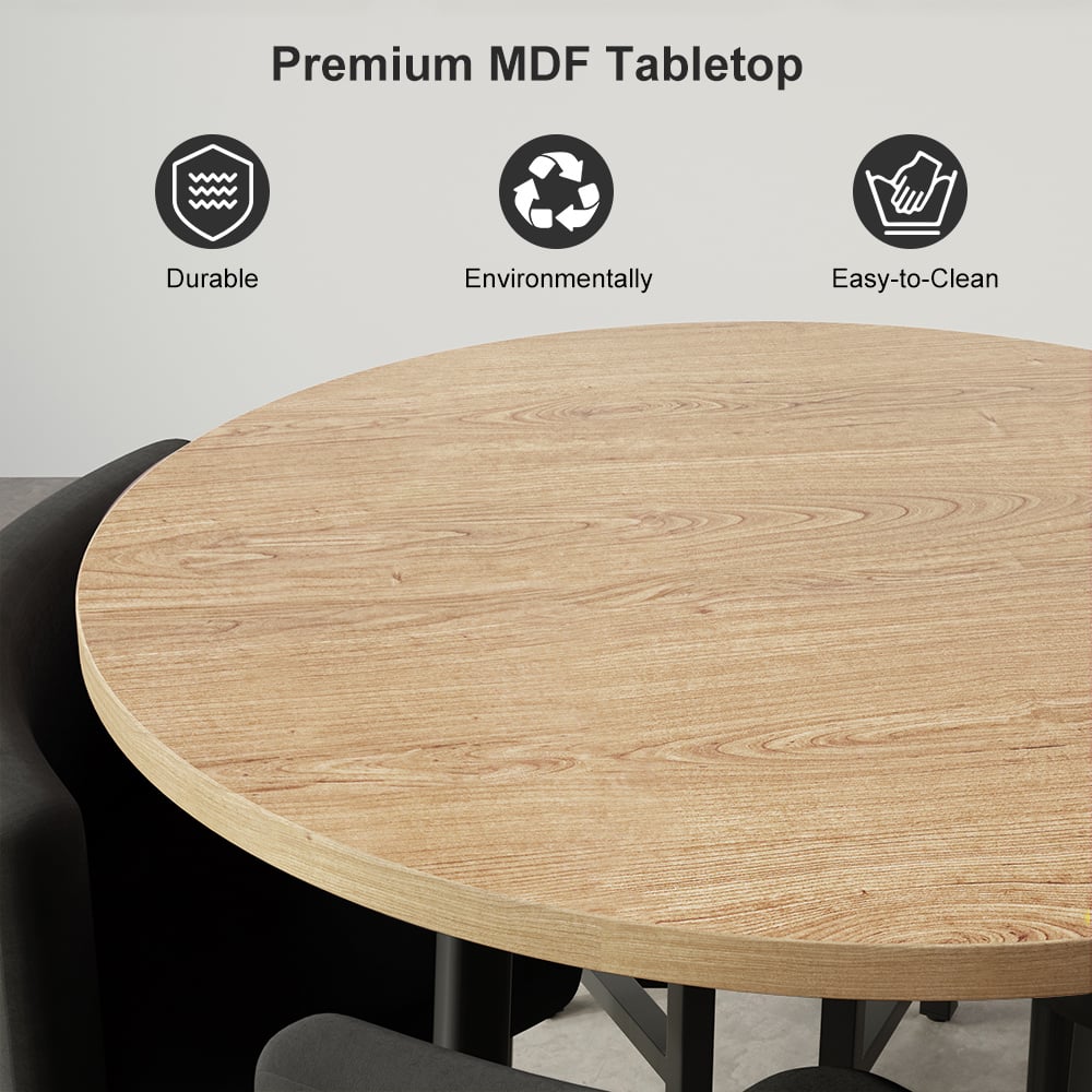 Domande e risposte per Set da pranzo Tavolo da pranzo moderno rotondo in legno naturale da 39,4 pollici con 4 sedie grigie