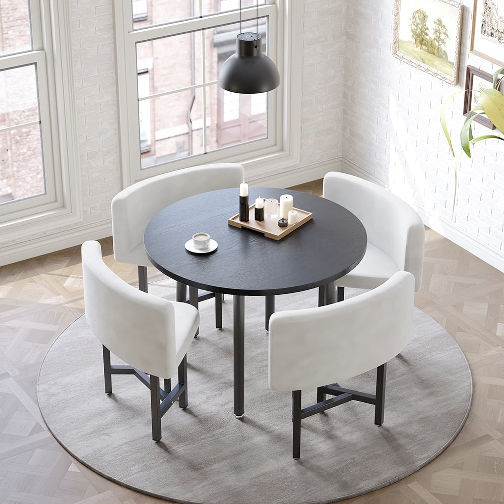 Round Wood Nesting Small Dining Table Set for 4 - 40" Modern White Kitchen Table and Chairs | Homary