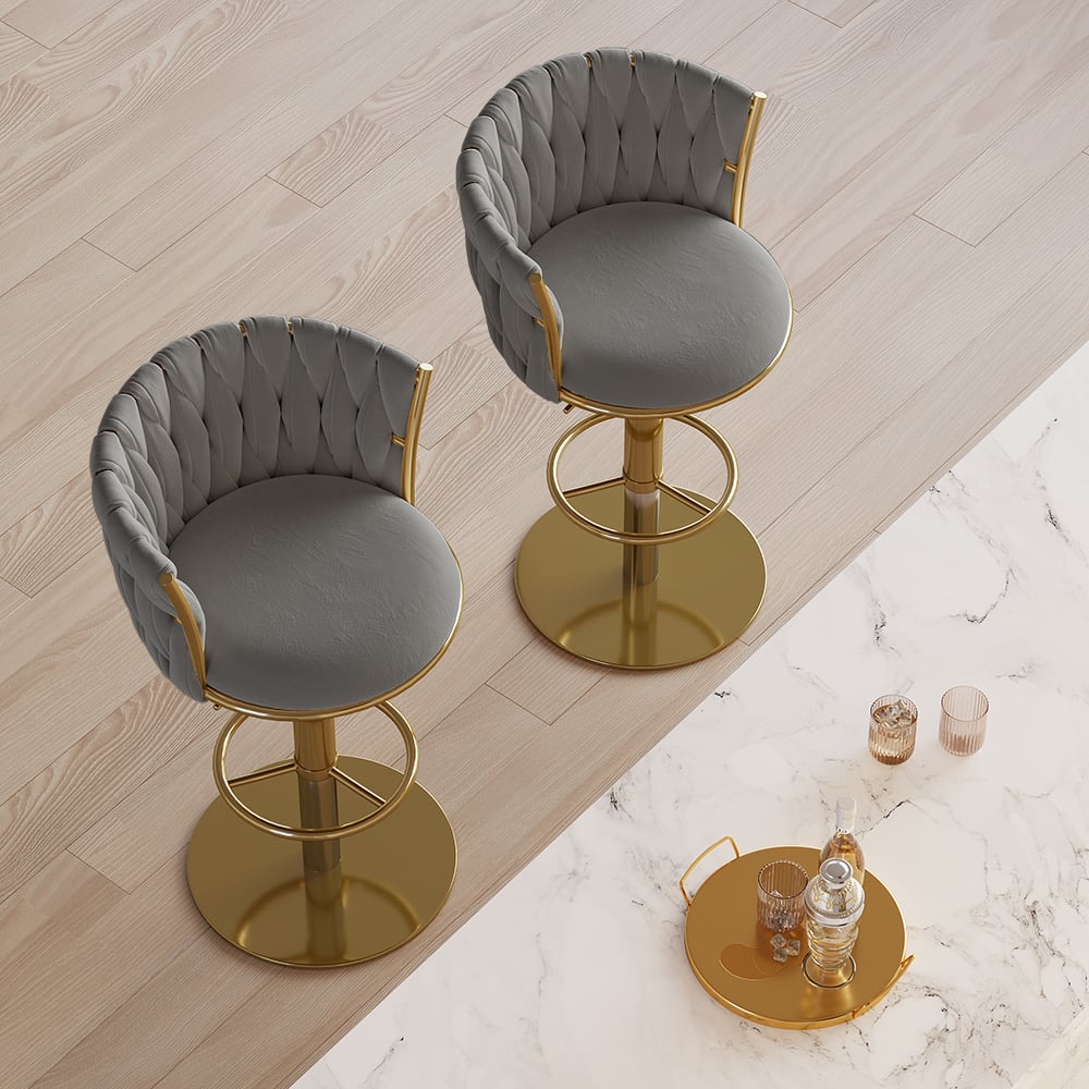 Questions and Answers for Sweave Set of 2 Grey Swivel Bar Stools Velvet Curved Back Adjustable Height