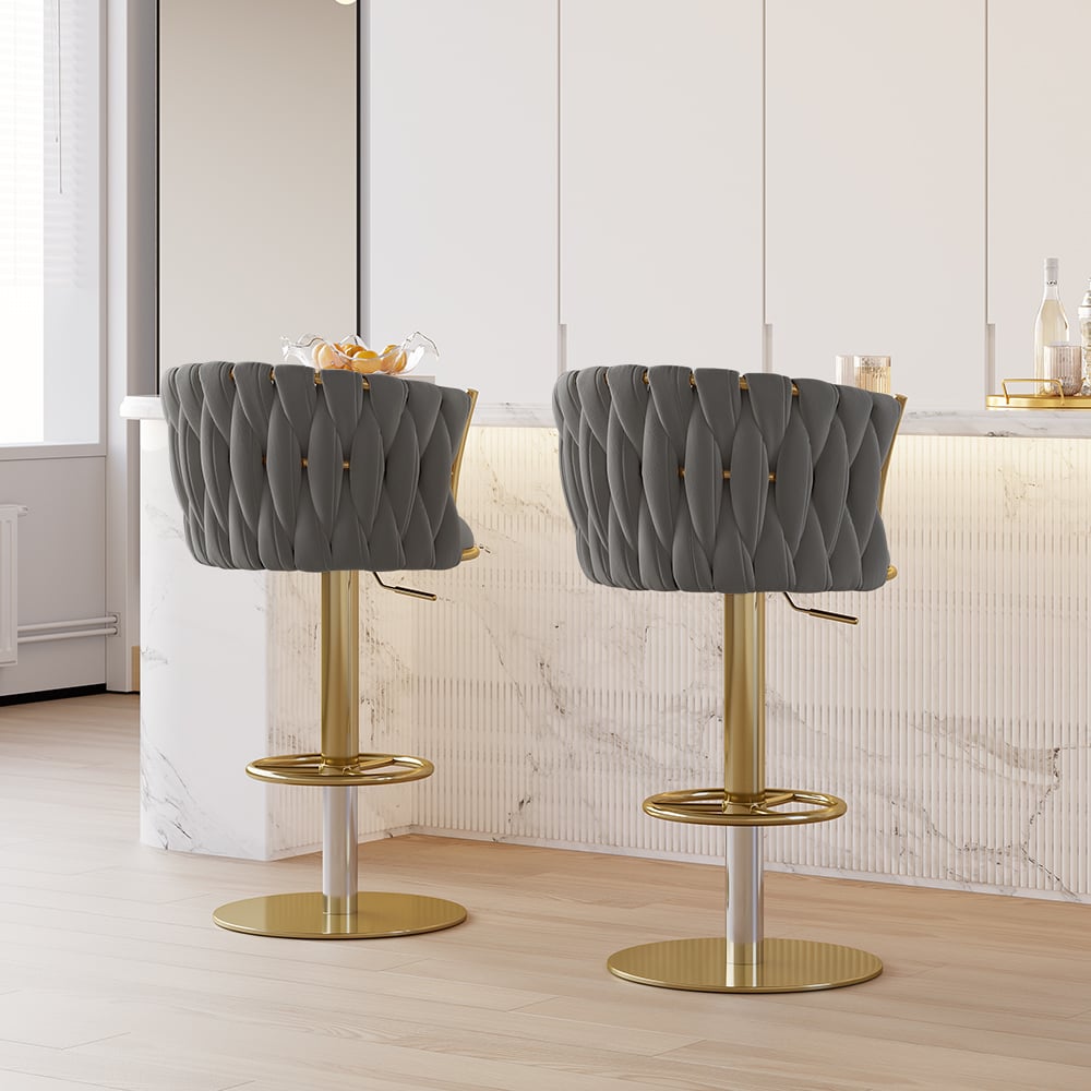 Questions and Answers for Sweave Set of 2 Grey Swivel Bar Stools Velvet Curved Back Adjustable Height