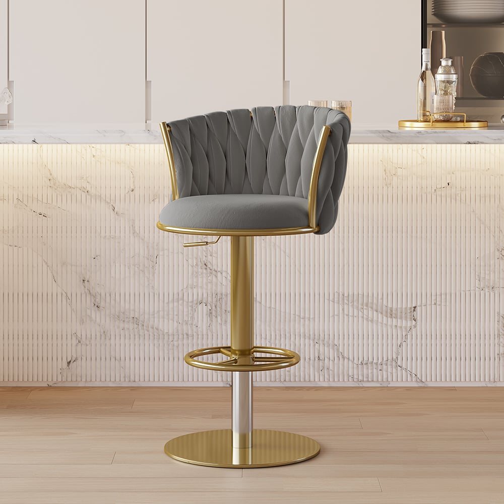 Questions and Answers for Sweave Set of 2 Grey Swivel Bar Stools Velvet Curved Back Adjustable Height