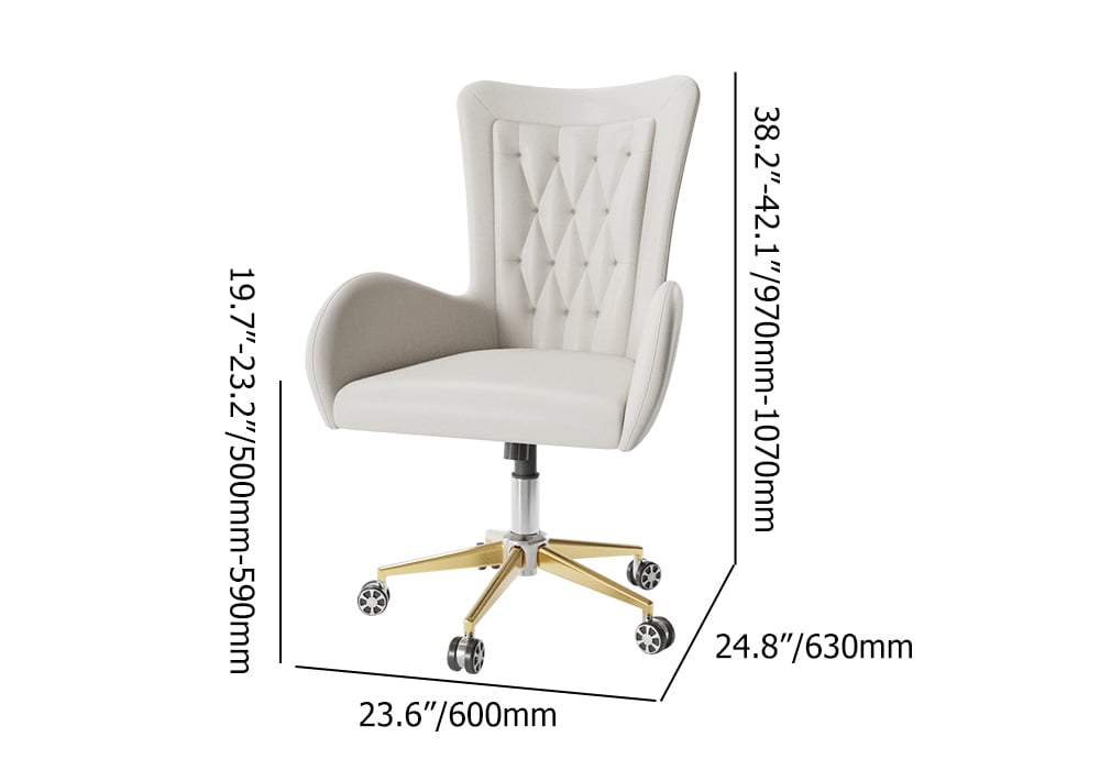Oakic Modern Leather Office Chair White Ergonomic Swivel Desk Chair Height Adjustable weights dimensions image