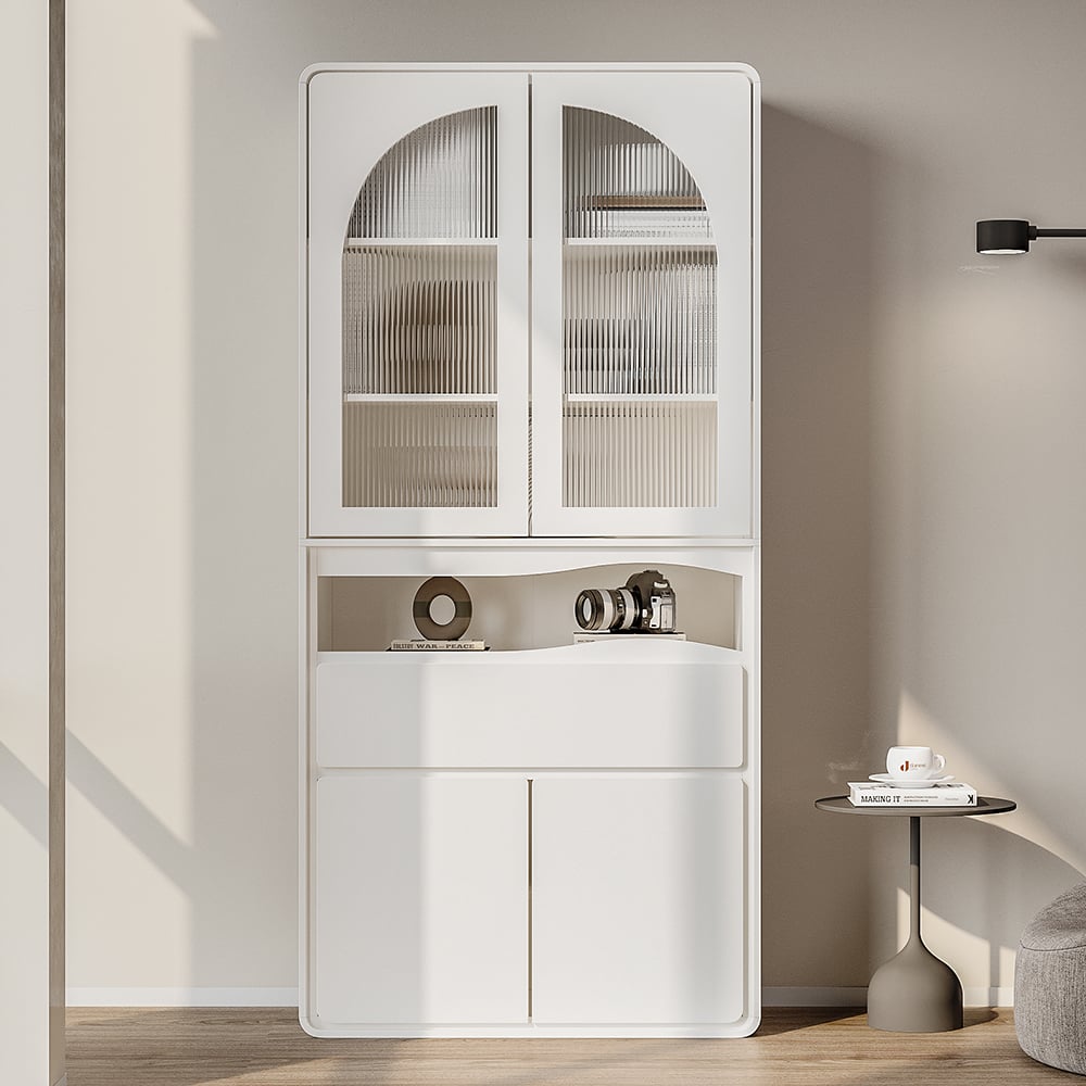 Questions and Answers for 74.8" Modern Modular Bookcase with 4 Doors and 1 Drawer White Wooden Bookshelf Storage