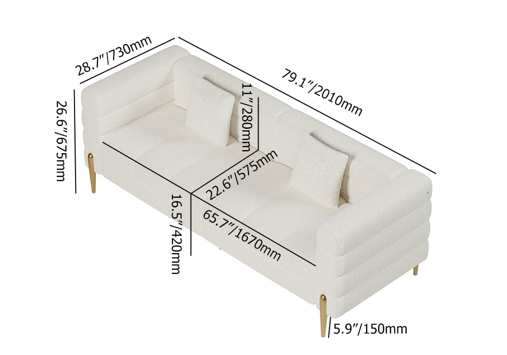 Aurora 79" Boucle Fluted Sofa Set & Glass Top Nesting Coffee Table weights dimensions image