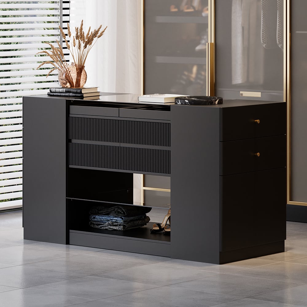 Questions and Answers for Black dressing room island with glass surface and jewelry storage