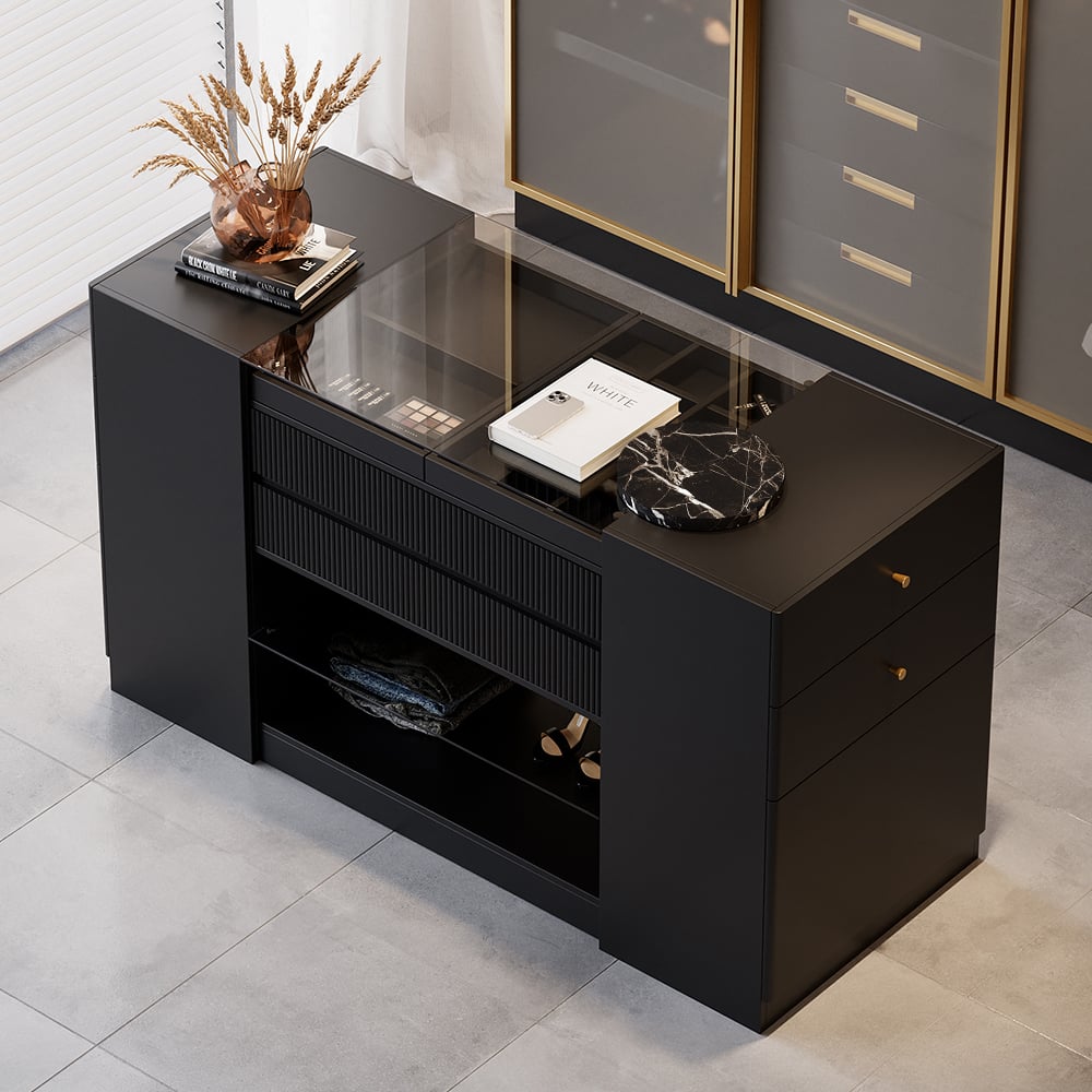 Questions and Answers for Black dressing room island with glass surface and jewelry storage