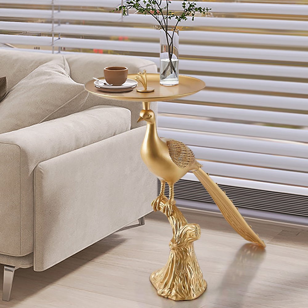 Avis Clients sur Table d'appoint dorée Art Déco en forme de paon avec plateau