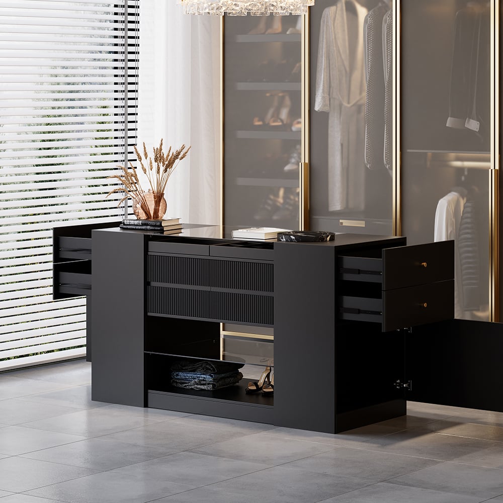 Questions and Answers for Black dressing room island with glass surface and jewelry storage