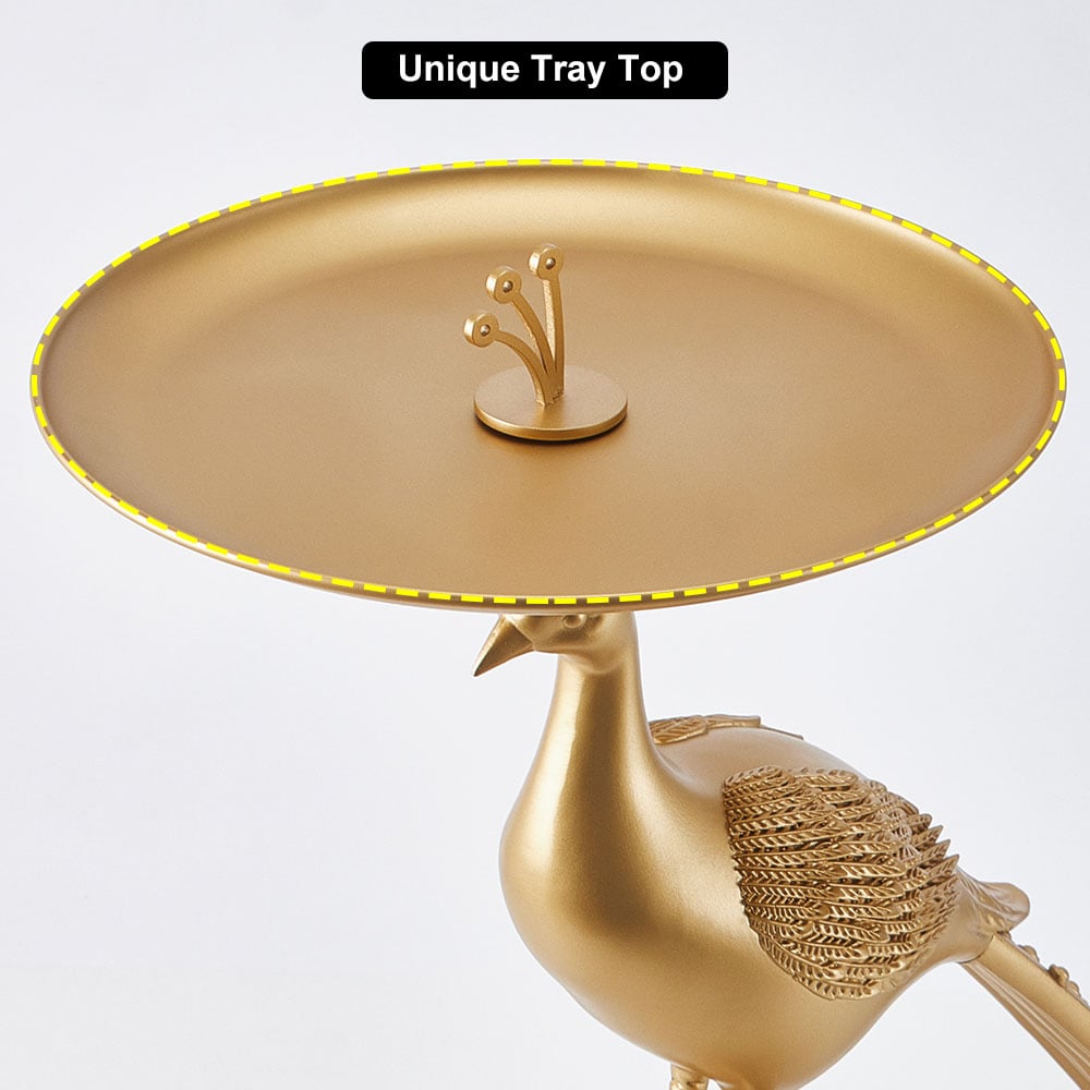Peacock Figurine Art Deco Gold Side Table with Tray Top highlight image