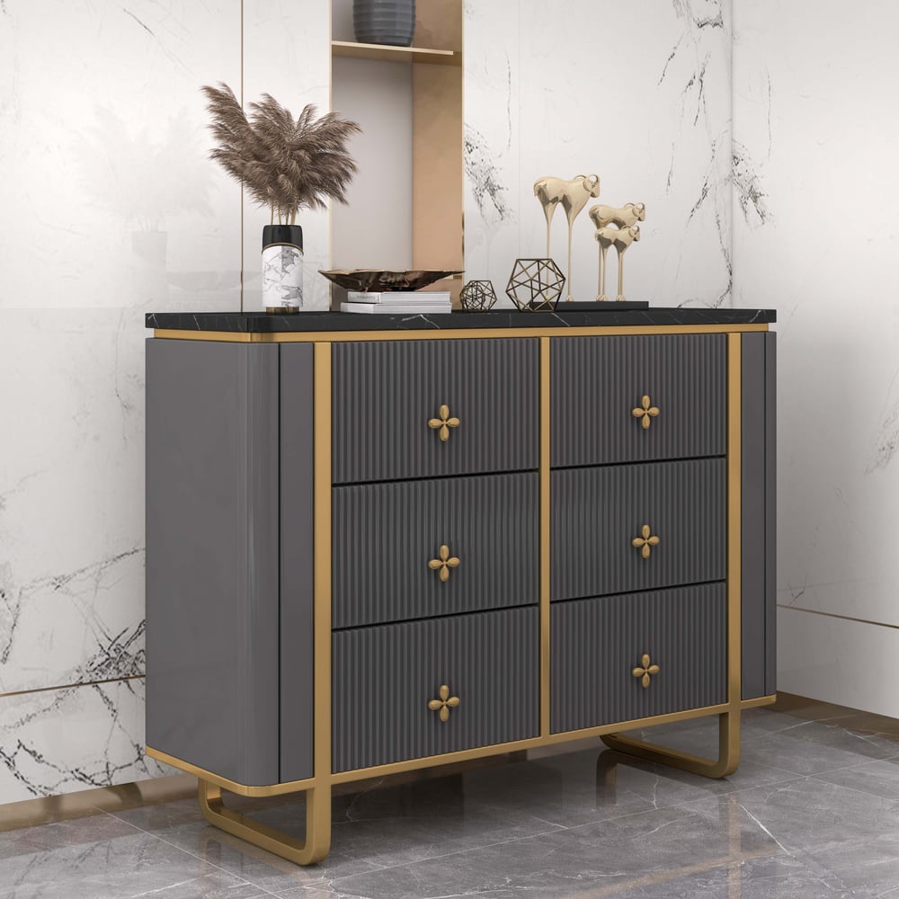 Customer Reviews for 1200mm Modern Grey Dresser Faux Marble Top Cabinet with 6 Drawers