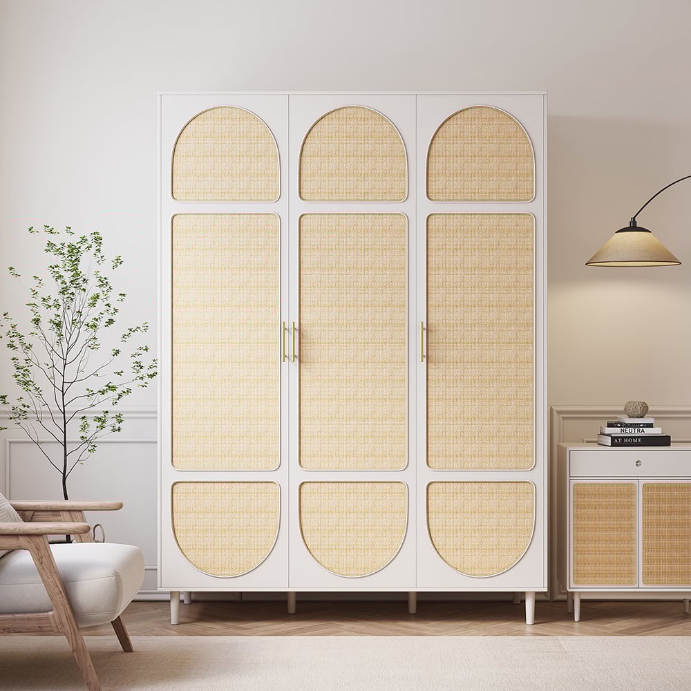 Customer Reviews for Rattan White 3 Door Bedroom Clothing Armoire Wardrobe with Shelves