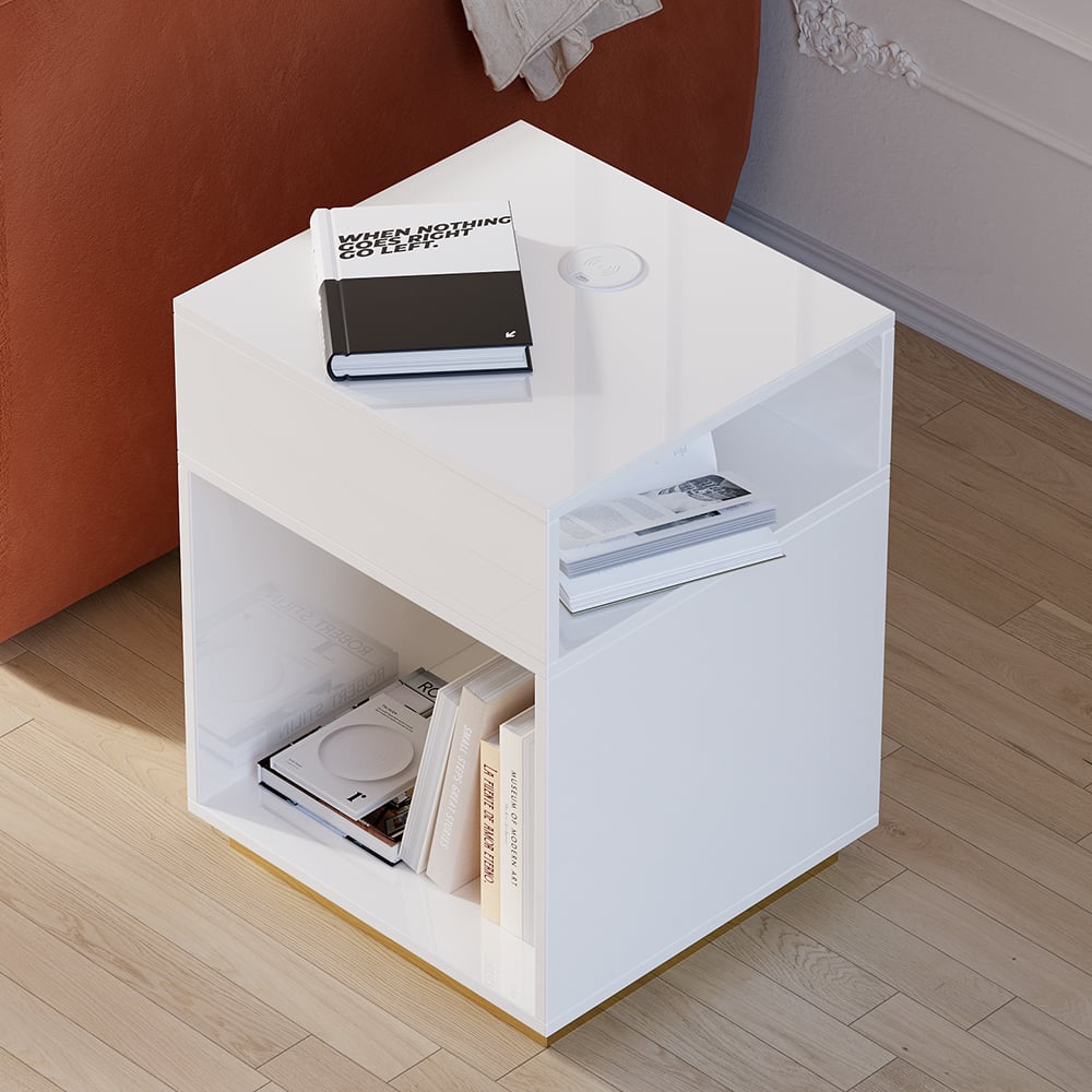 Customer Reviews for Mordelle Modern Side Table with Open Storage End Table with Charging Station Nightstand
