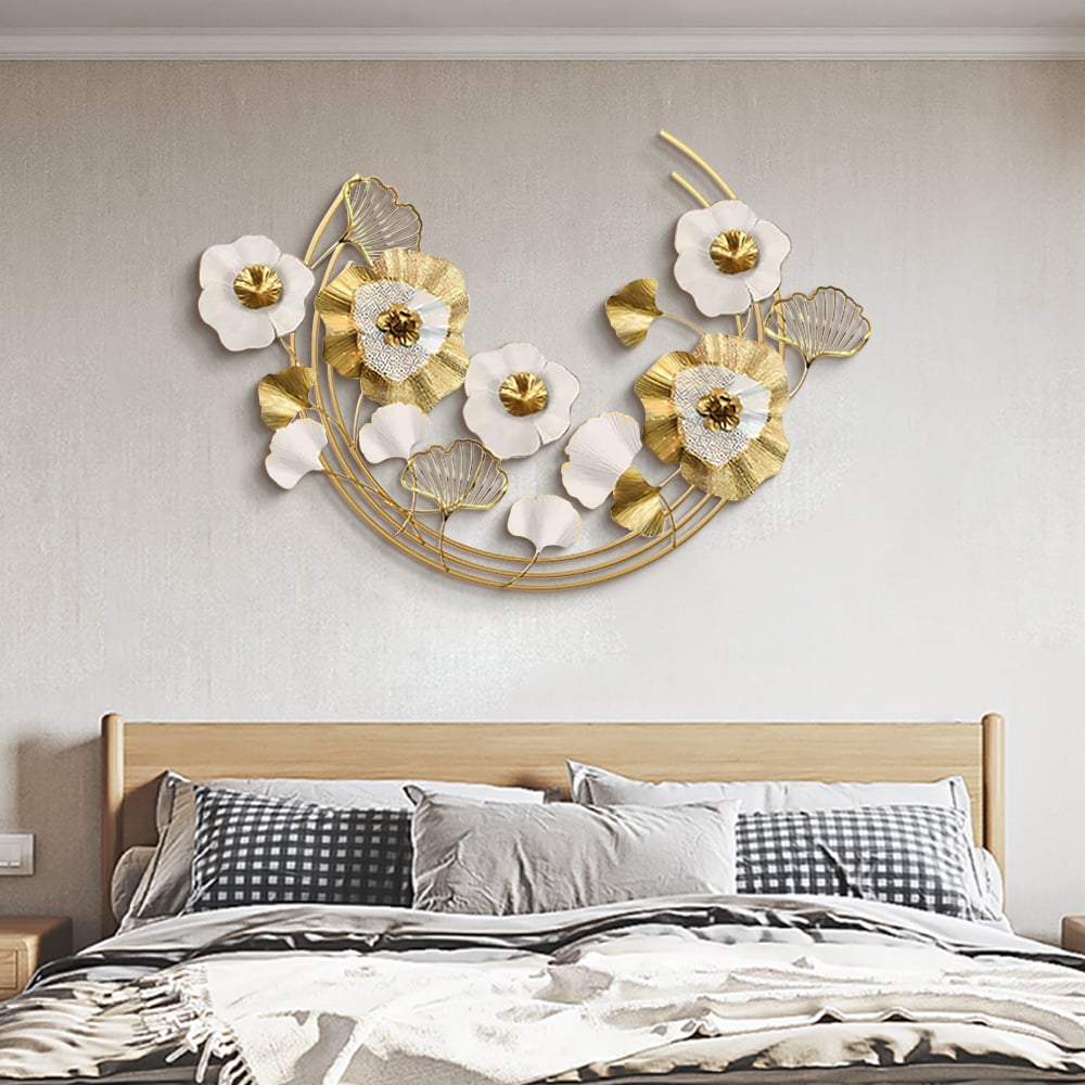 Customer Reviews for 1200mm Modern Metal Wall Decor Art with Gold & White Leaves & Flowers for Living Room