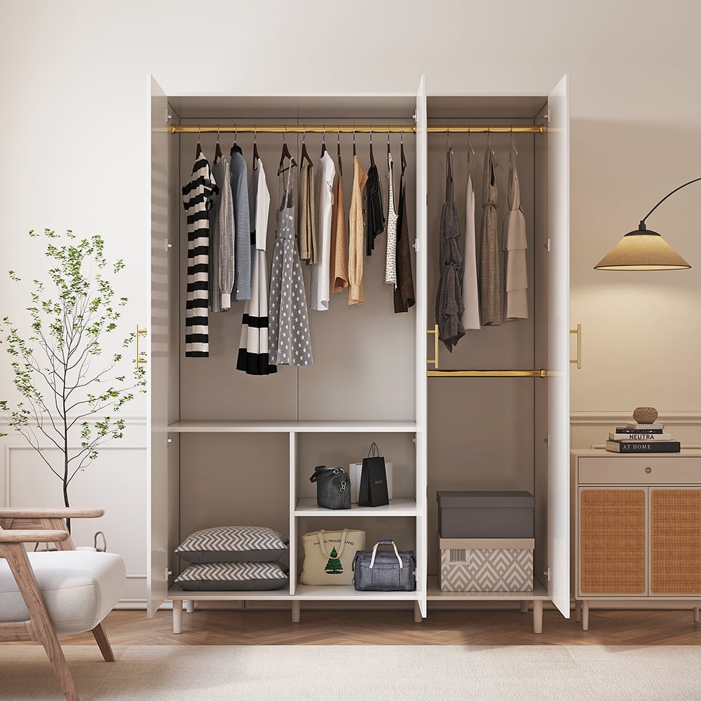 Customer Reviews for Rattan White 3 Door Bedroom Clothing Armoire Wardrobe with Shelves