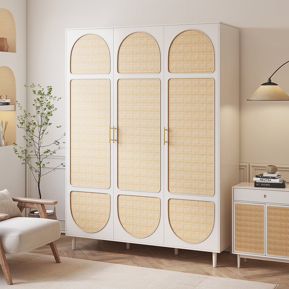 Customer Reviews for Rattan White 3 Door Bedroom Clothing Armoire Wardrobe with Shelves