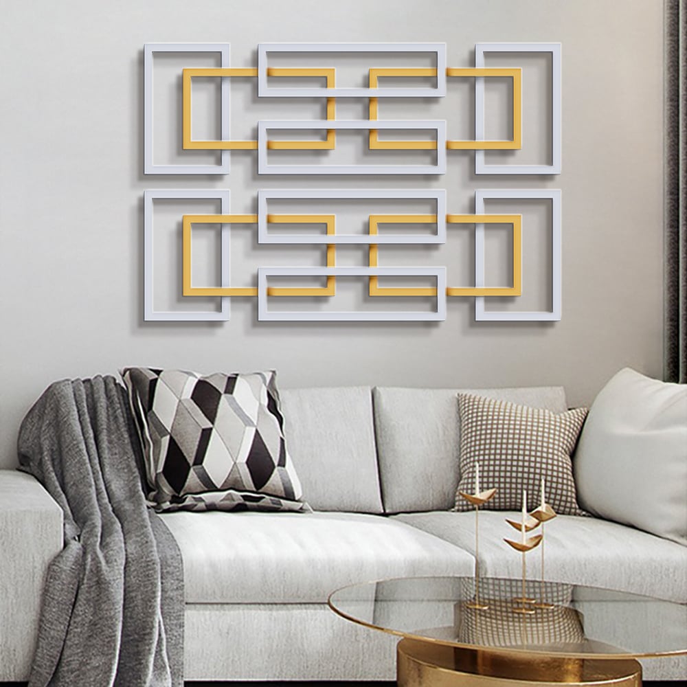 Customer Reviews for 2 Pieces Big Metal Wall Decor Set Modern Gold & Silver Rectangle Art Living Room Bedroom