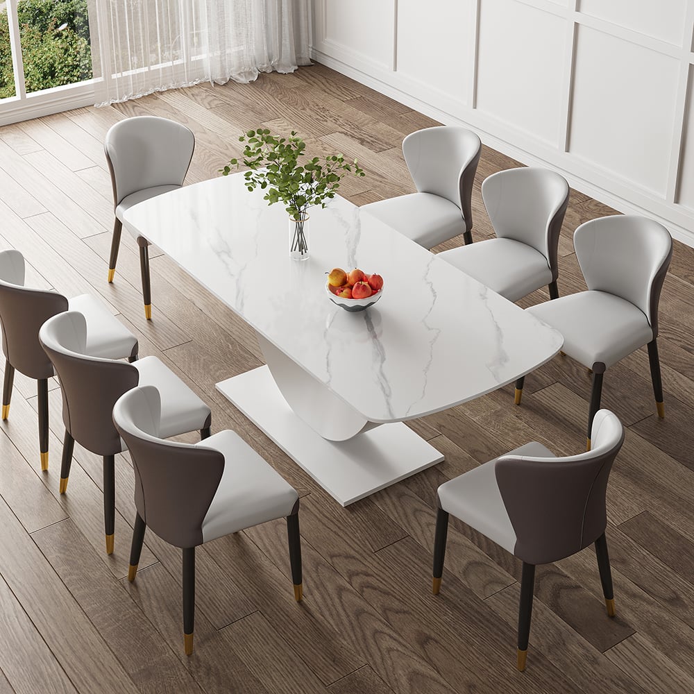 Customer Reviews for 1800mm White Faux Marble Dining Table for 8 Crescent Base Sintered Stone