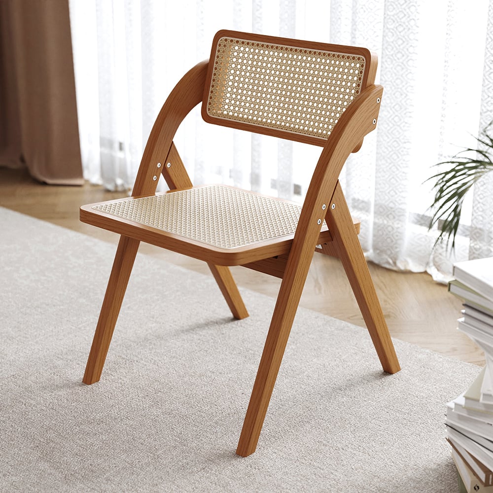 Questions et Réponses pour Japandi Chaise de Salle à Manger Pliante en Noyer (Lot de 2) Chaise d'appoint en Rotin et Bois Massif