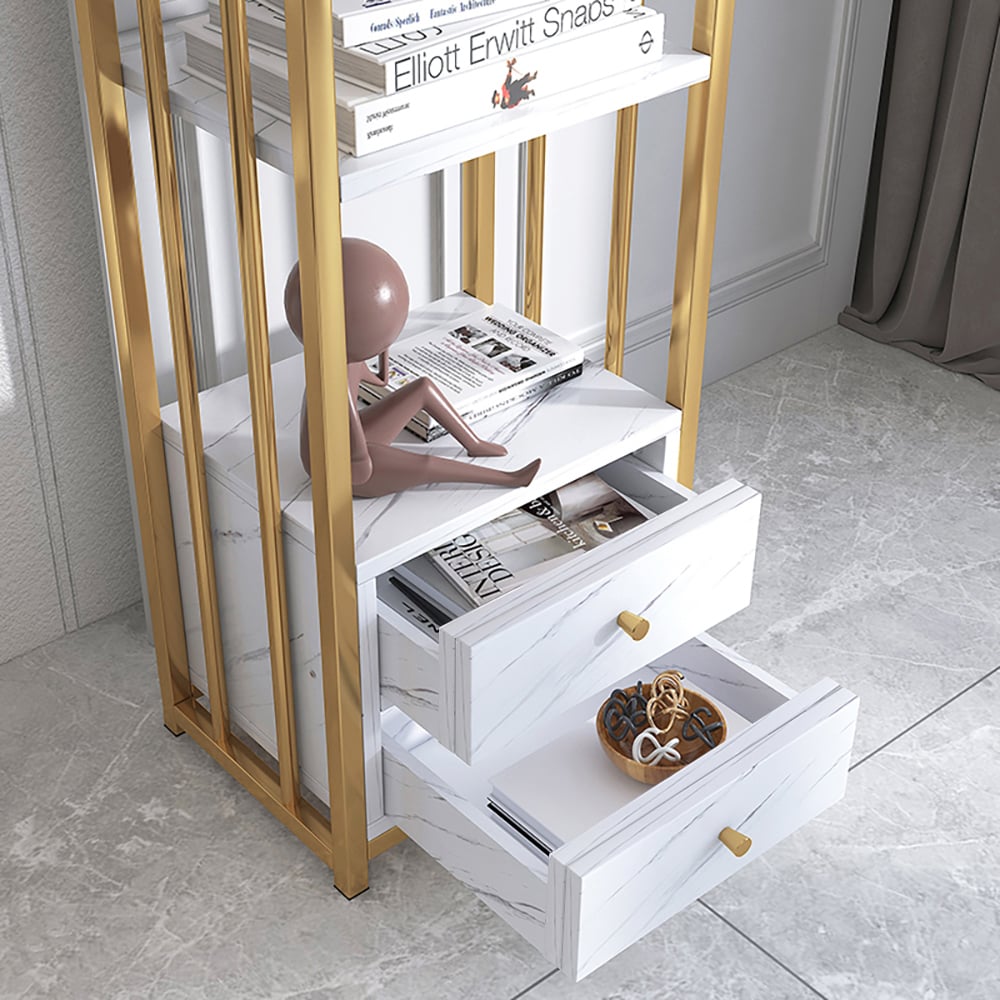 Questions and Answers for Modern White Storage Display Cabinet with Shelves & Drawers &  Backboard