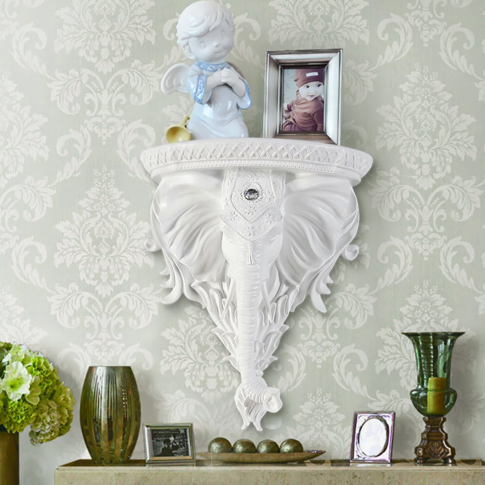 Questions and Answers for 3D Traditional White Resin Elephant Wall Mounted Shelves Floating Art Wall Shelf