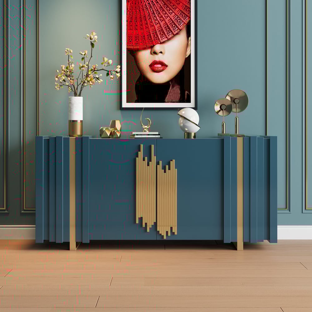 Questions and Answers for Aurea 63" Light Luxury Sideboard Green Rectangular Buffet with 2 Doors 2 Shelves in Gold