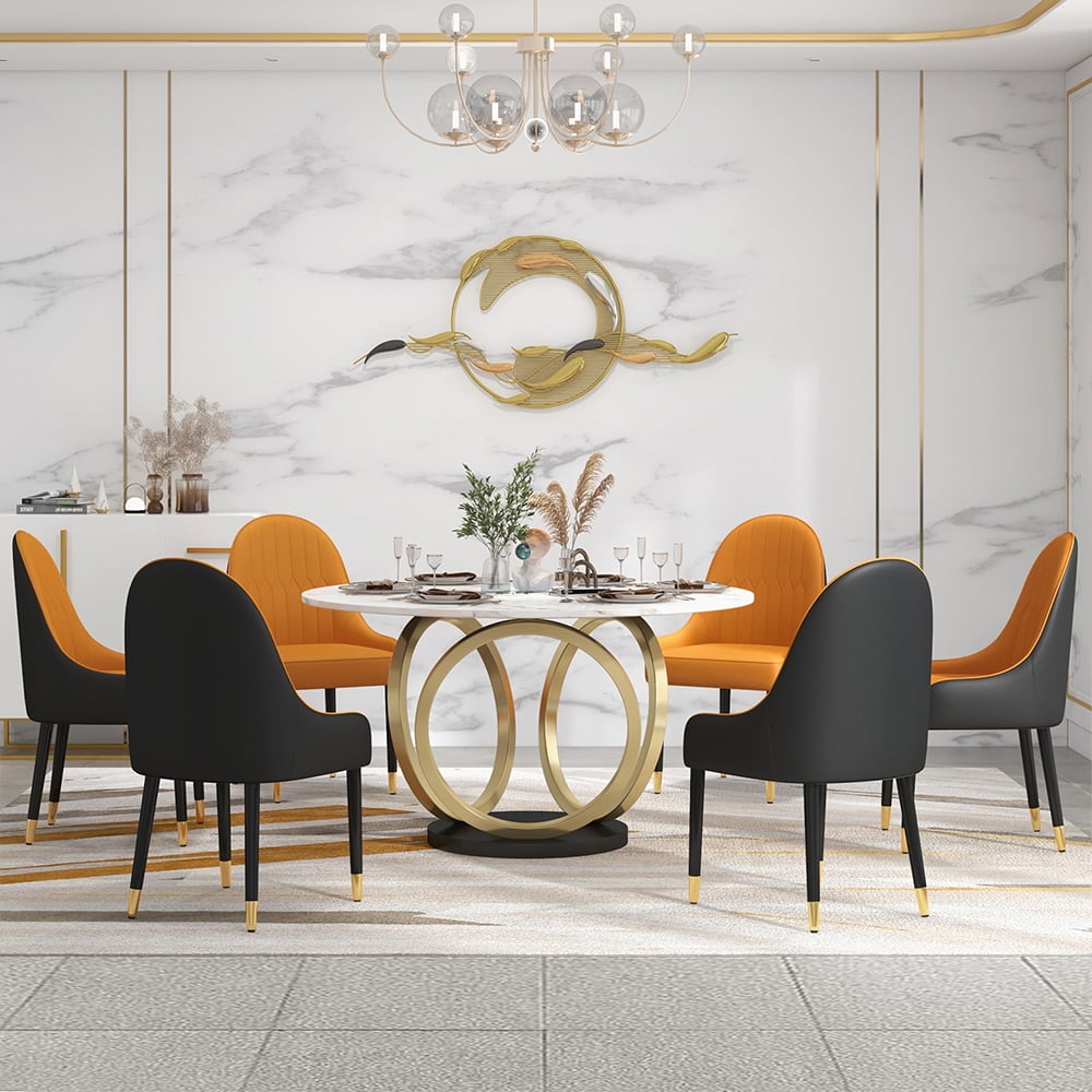 Avis Clients sur Chaises de salle à manger Darg 2 pièces orange et noir en cuir PU avec pieds en métal