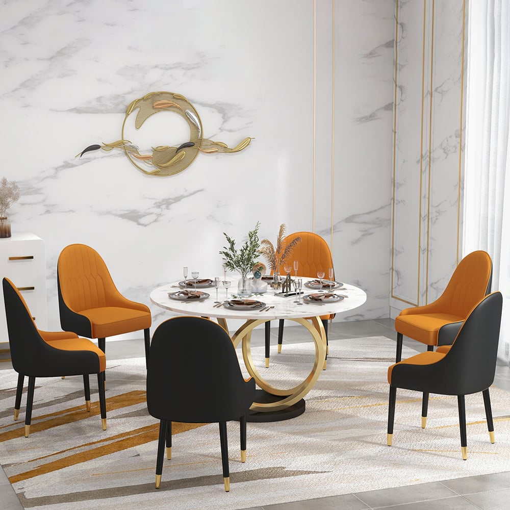 Questions et Réponses pour Chaise de salle à manger moderne Darg avec assise rembourrée en similicuir orange et noir, lot de 2