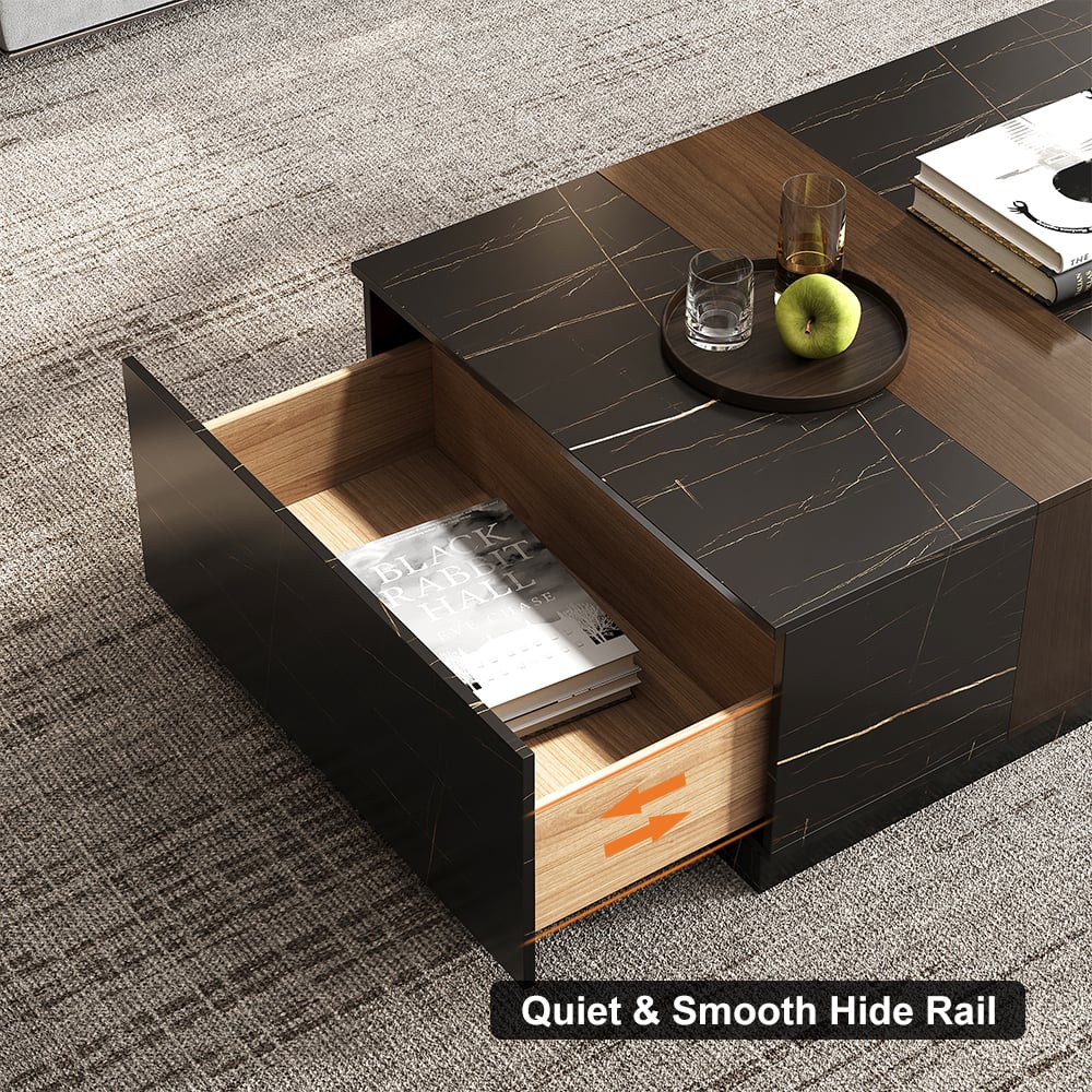 Vewal 47.2" Marble & Walnut Veneer Block Coffee Table with 2 Drawers highlight image