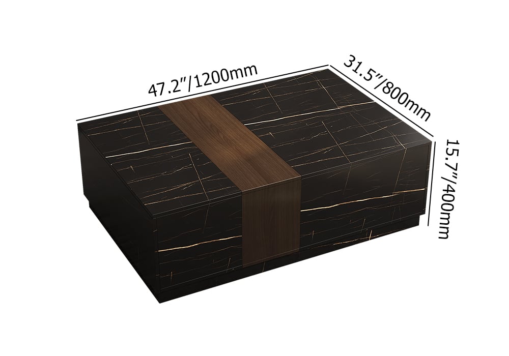 Vewal 47.2" Marble & Walnut Veneer Block Coffee Table with 2 Drawers weights dimensions image