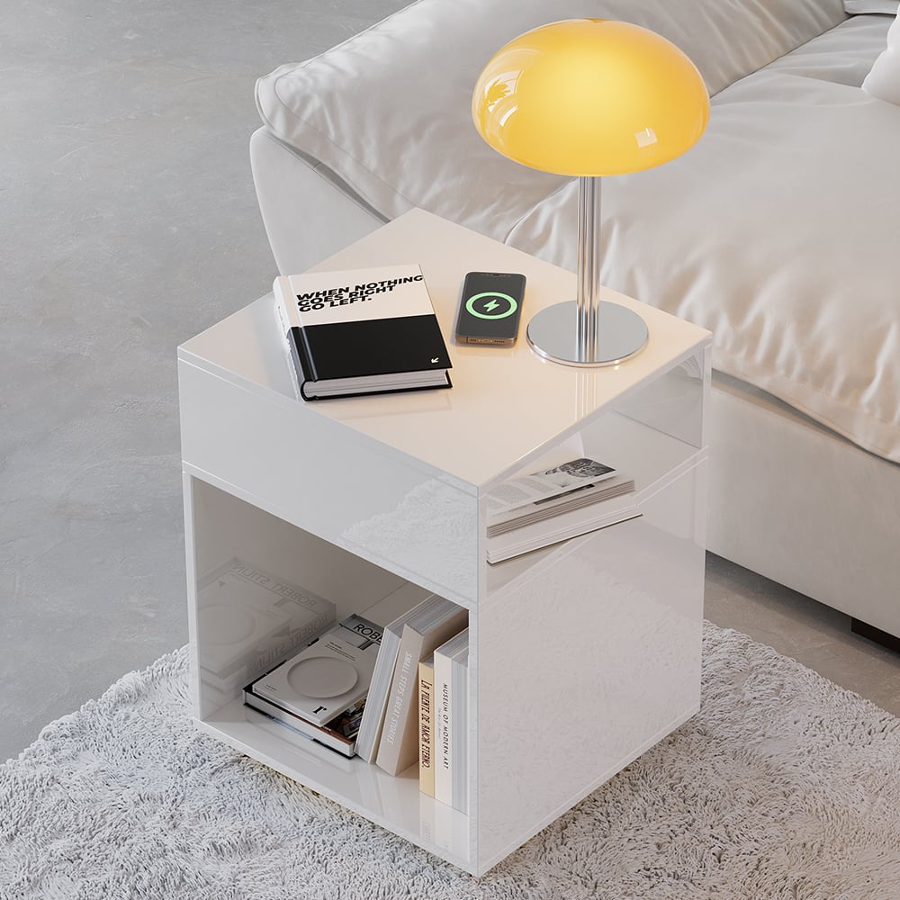 Customer Reviews for Mordelle Modern Side Table with Open Storage End Table with Charging Station Nightstand