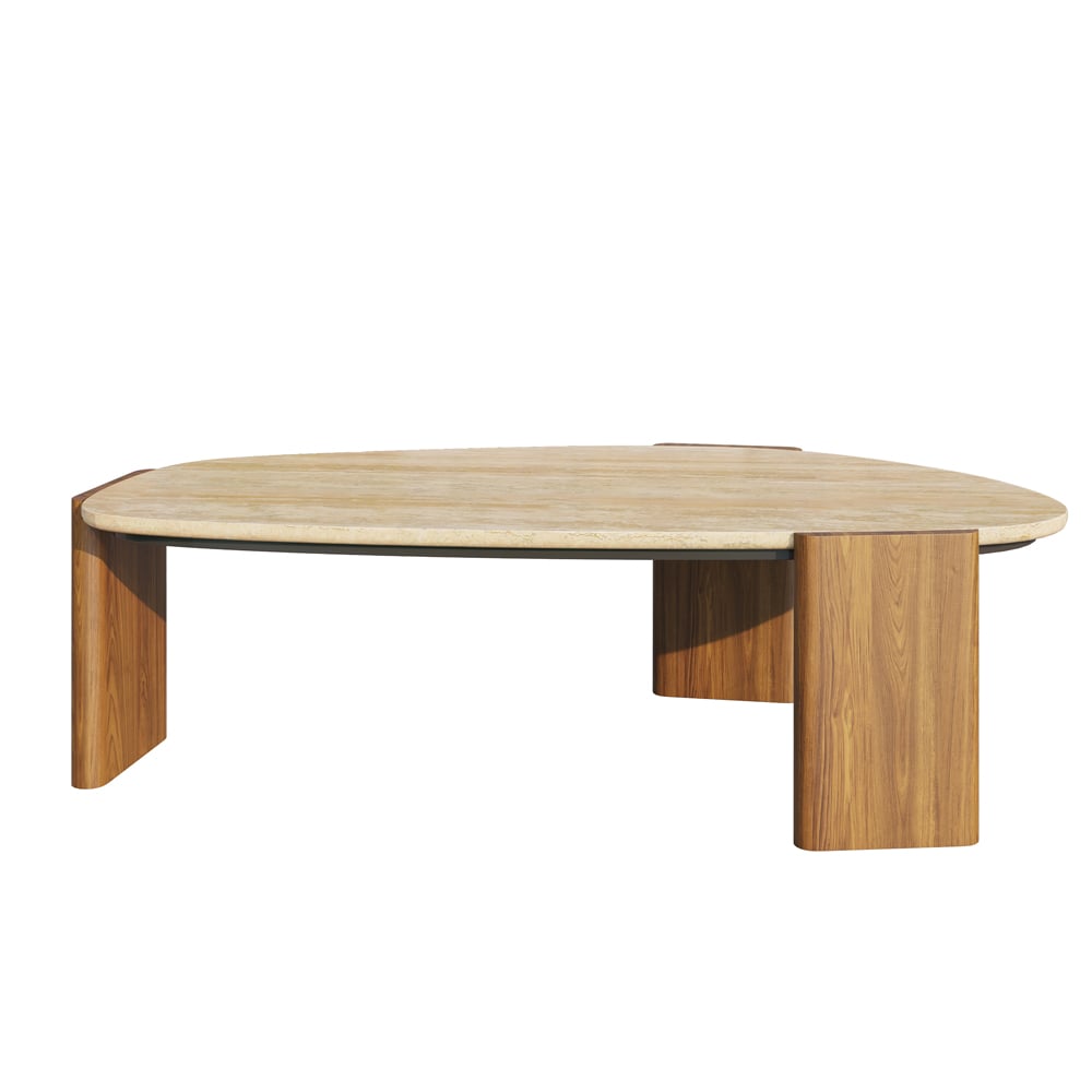 Customer Reviews for Modern Geometric Beige Outdoor Patio Travertine Coffee Table with Wood Stand in Walnut