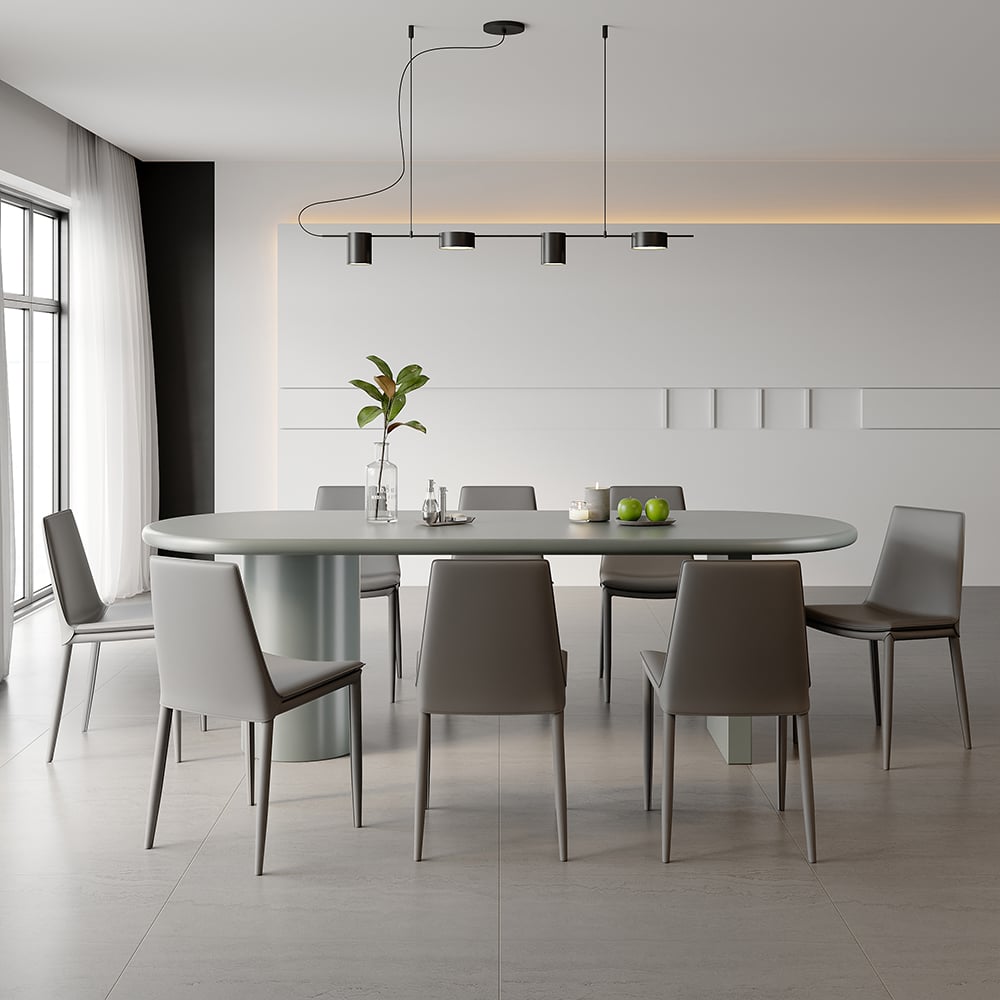 Questions et Réponses pour Table de salle à manger ovale gris béton de 2000 mm pour 8 personnes, table de salle à manger avec socle