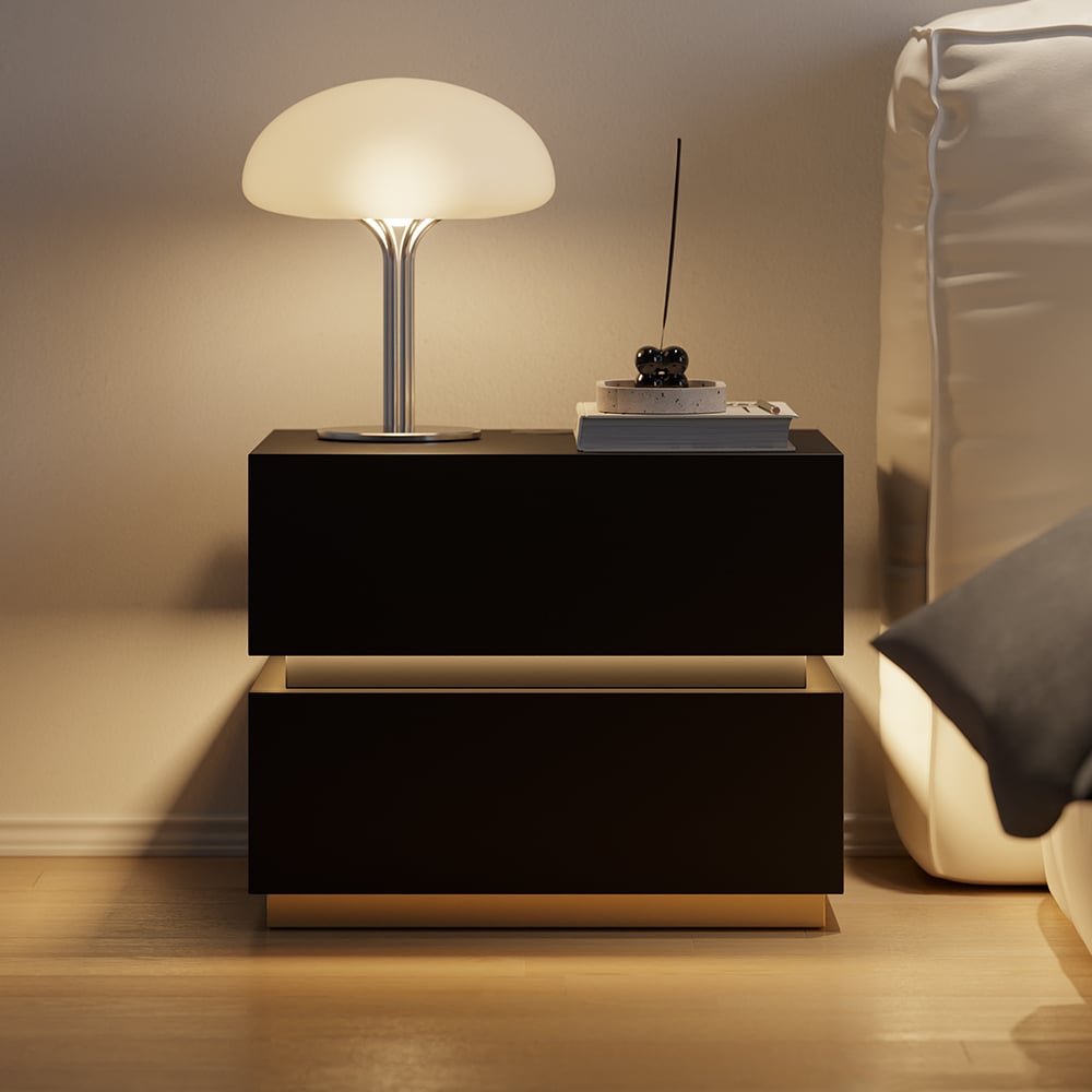 Questions and Answers for Lumio LED bedside table with 2 drawers and charging station in black