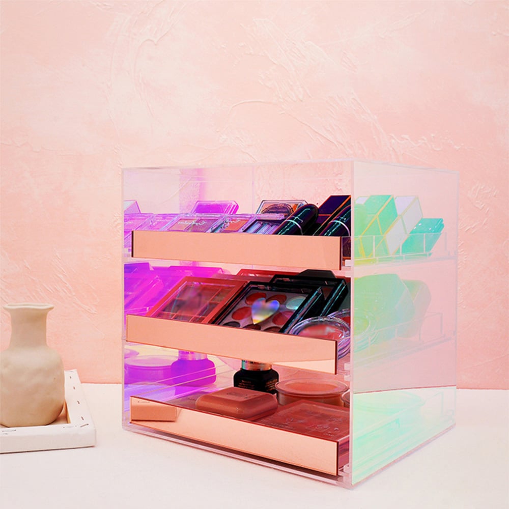 Customer Reviews for Iridescent & Clear Makeup Organizer Cosmetic Rack Desk Storage Display Box with Drawers