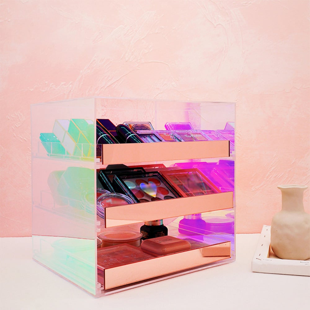 Customer Reviews for Iridescent & Clear Makeup Organizer Cosmetic Rack Desk Storage Display Box with Drawers