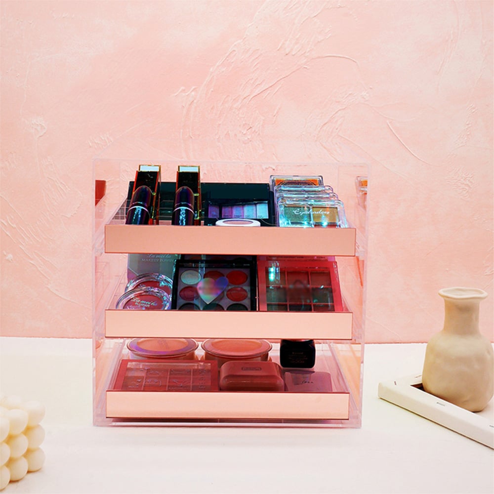 Customer Reviews for Iridescent & Clear Makeup Organizer Cosmetic Rack Desk Storage Display Box with Drawers