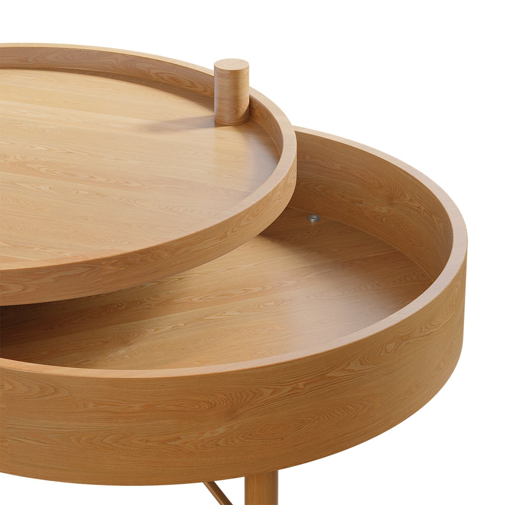 Kostenloser Versand für Moderner runder drehbarer Couchtisch aus Holz mit Stauraum & Metallbeinen in Natur｜Homary  DE