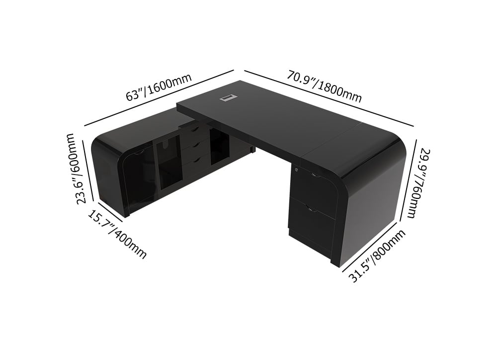 Chicent Modern Black L-shaped Executive Desk with Ample Storage Left Hand (70.9'') weights dimensions image