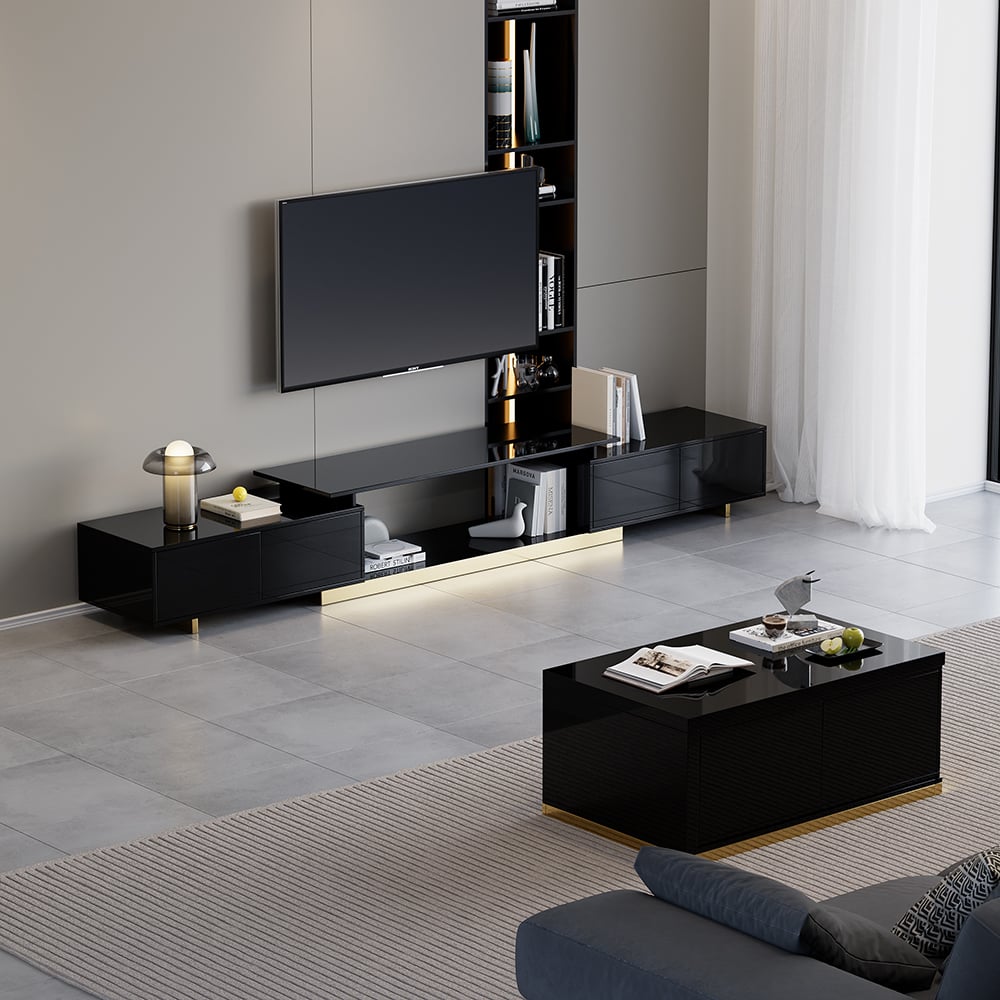 Avis Clients sur Meuble TV moderne avec 2 tiroirs, extensible de 1600 mm à 2400 mm