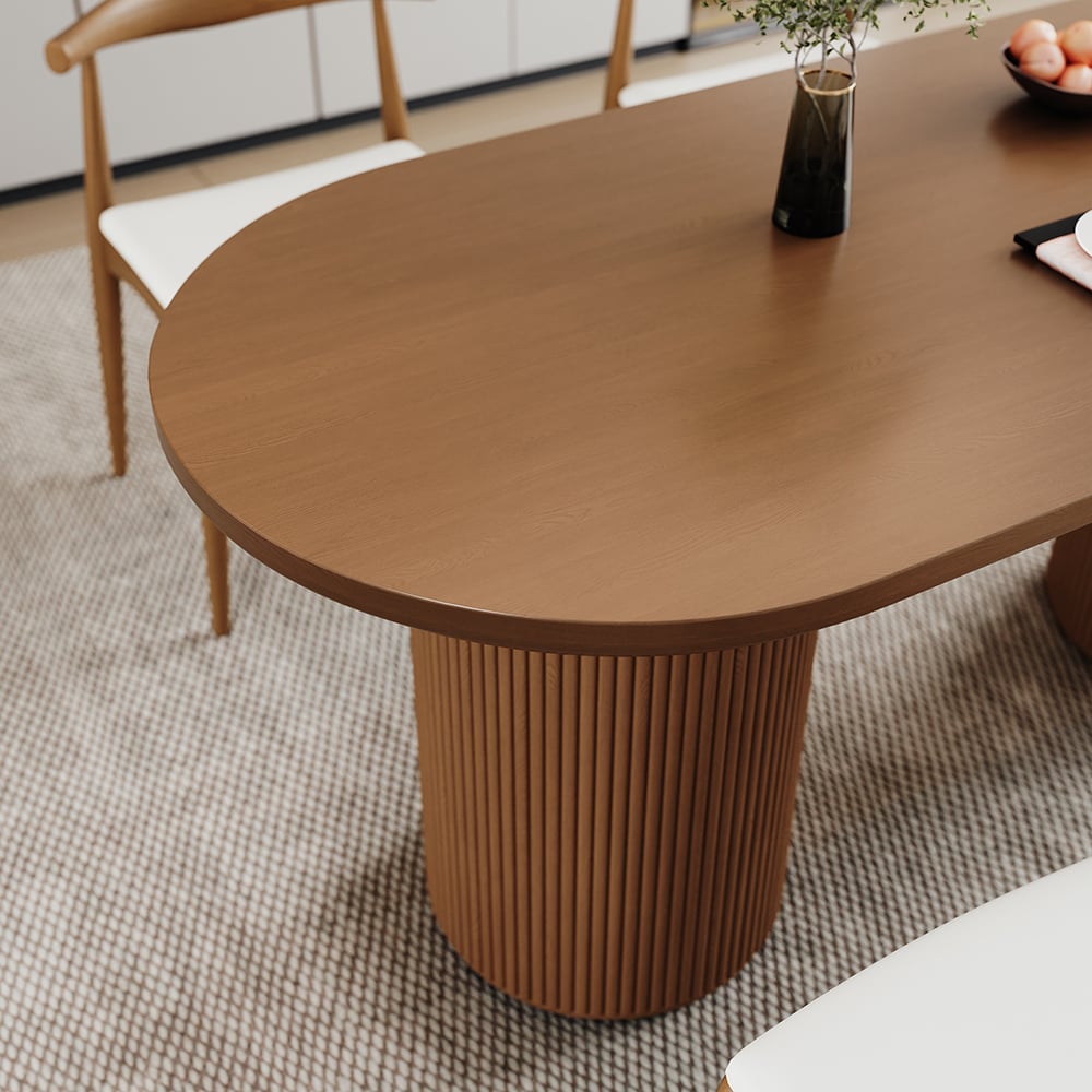 Questions and Answers for 63" Japandi Style Oval Wood Dining Table Walnut Seats 4-6 People